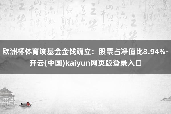 欧洲杯体育该基金金钱确立：股票占净值比8.94%-开云(中国)kaiyun网页版登录入口